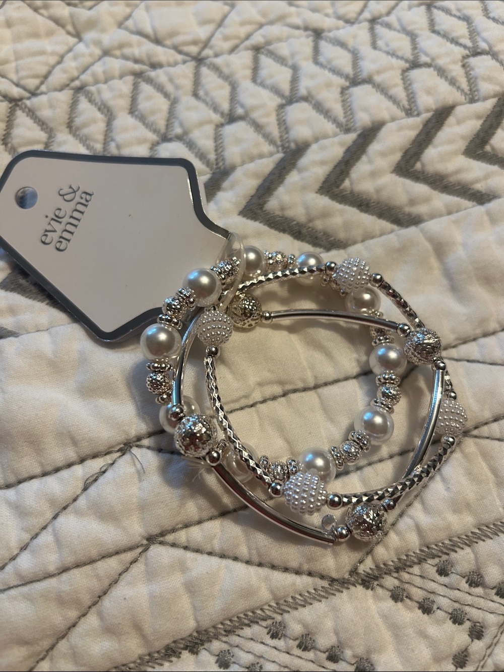 Evie & Emma Silver Pearl Beaded Bracelet Set